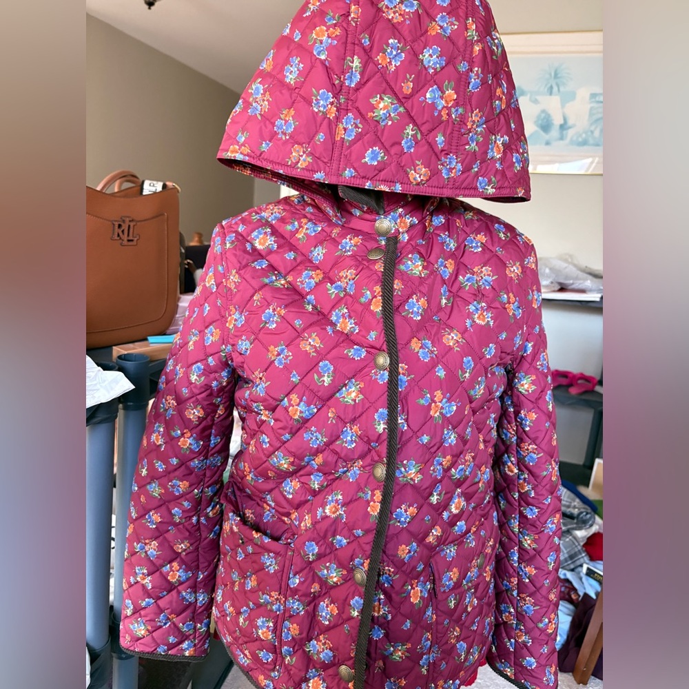 Girls' Quilted Hooded Floral Mullti Jacket XL 16